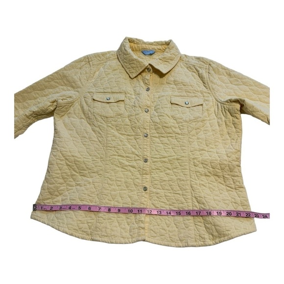 Quilted Corduroy Snap Button Pastel Yellow Coat | Denver Hayes - Size Medium - Picture 8 of 12